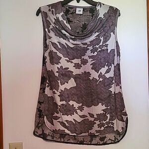 Cabi black, gray & white sleeveless  blousebwith drape neck Sz S